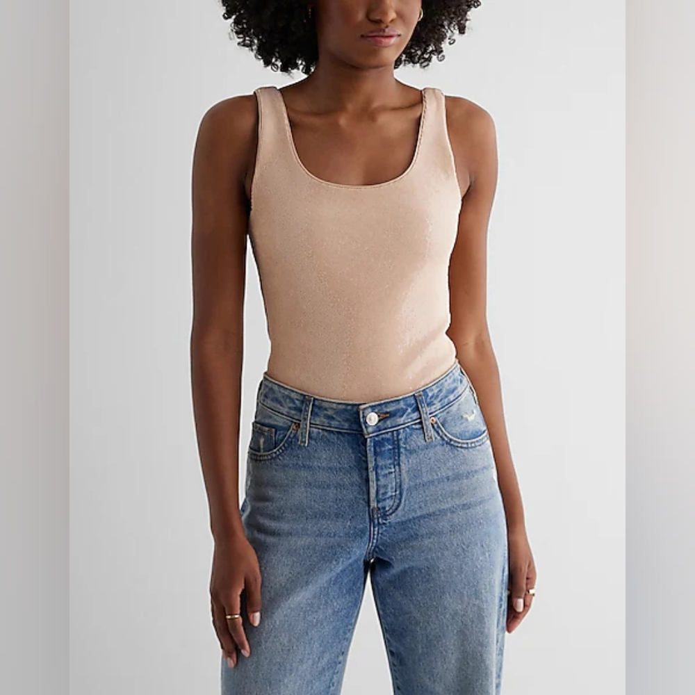 Express Body Contour Sequin Scoop Neck Bodysuit